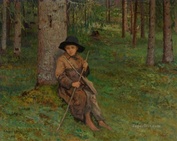 ニコライ・ペトロヴィッチ・ボグダノフ・ベルスキー Painting - 森の少年 ニコライ・ボグダノフ・ベルスキー